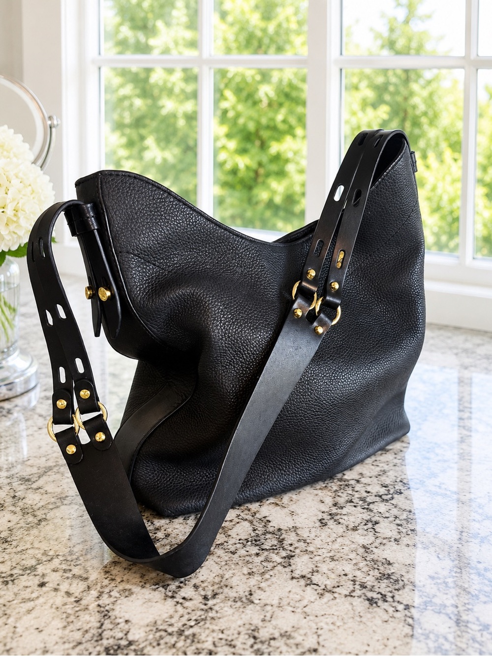 Michael Kors Black Pebbled Leather Hobo with Gold MK Accent - Picture 2 of 4